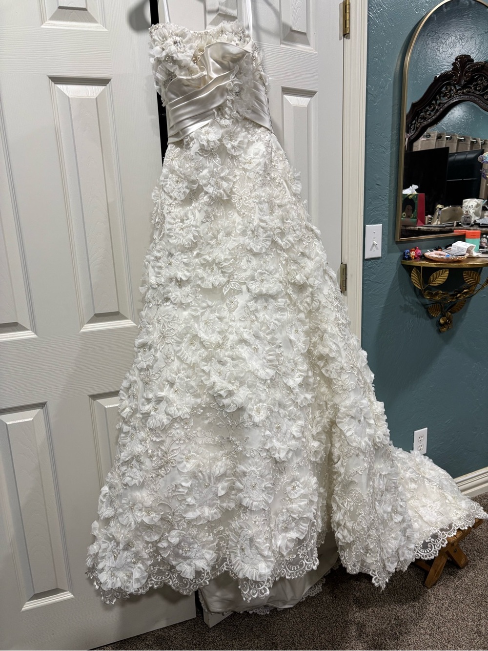 Allure Bridals White 3D Floral A-Line Wedding Gown